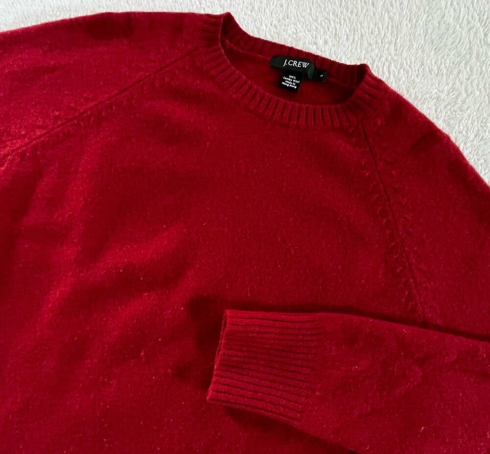 Vintage J.Crew 100% Lambswool Crimson Red Crew Neck Raglan Sweater Women's Large